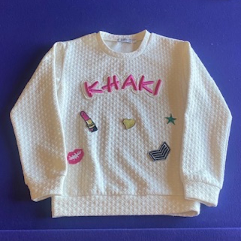 Khaki White Quilt Long Sleeve Pullover Girls Size Large